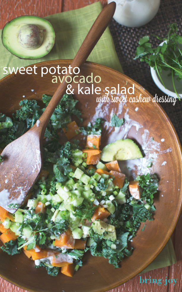 sweet potato, kale, & avocado salad & vegan sweet cashew dressing